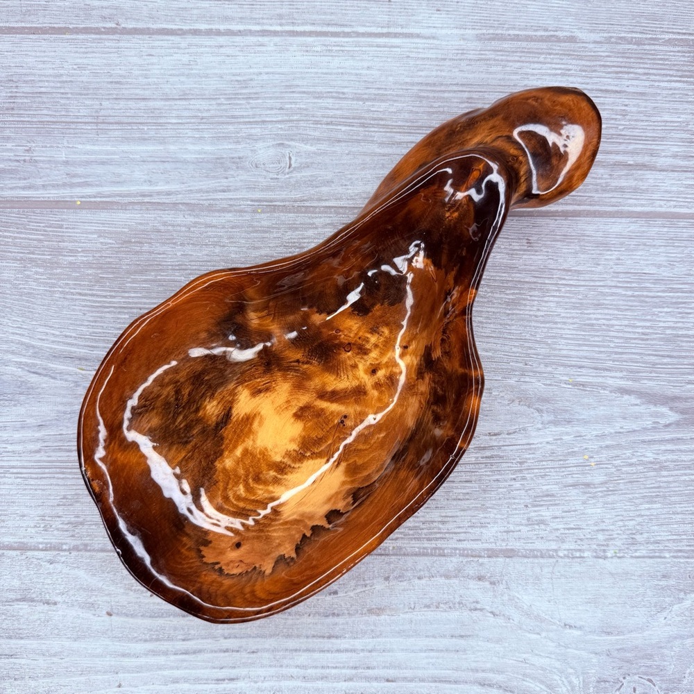 Vintage wooden carved Lacquered Burl wood bowl decoration trinket dish